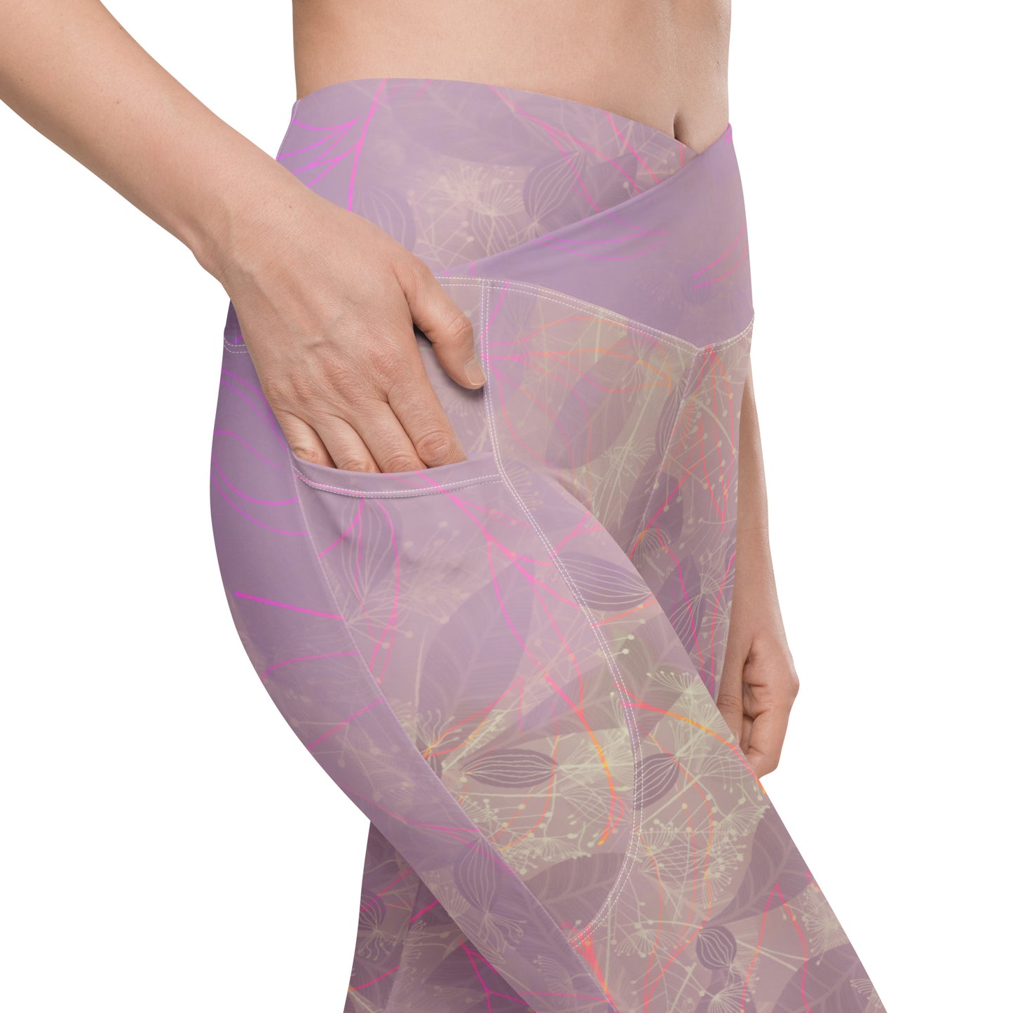 Whispering Dandelion Crossover Leggings with Pockets