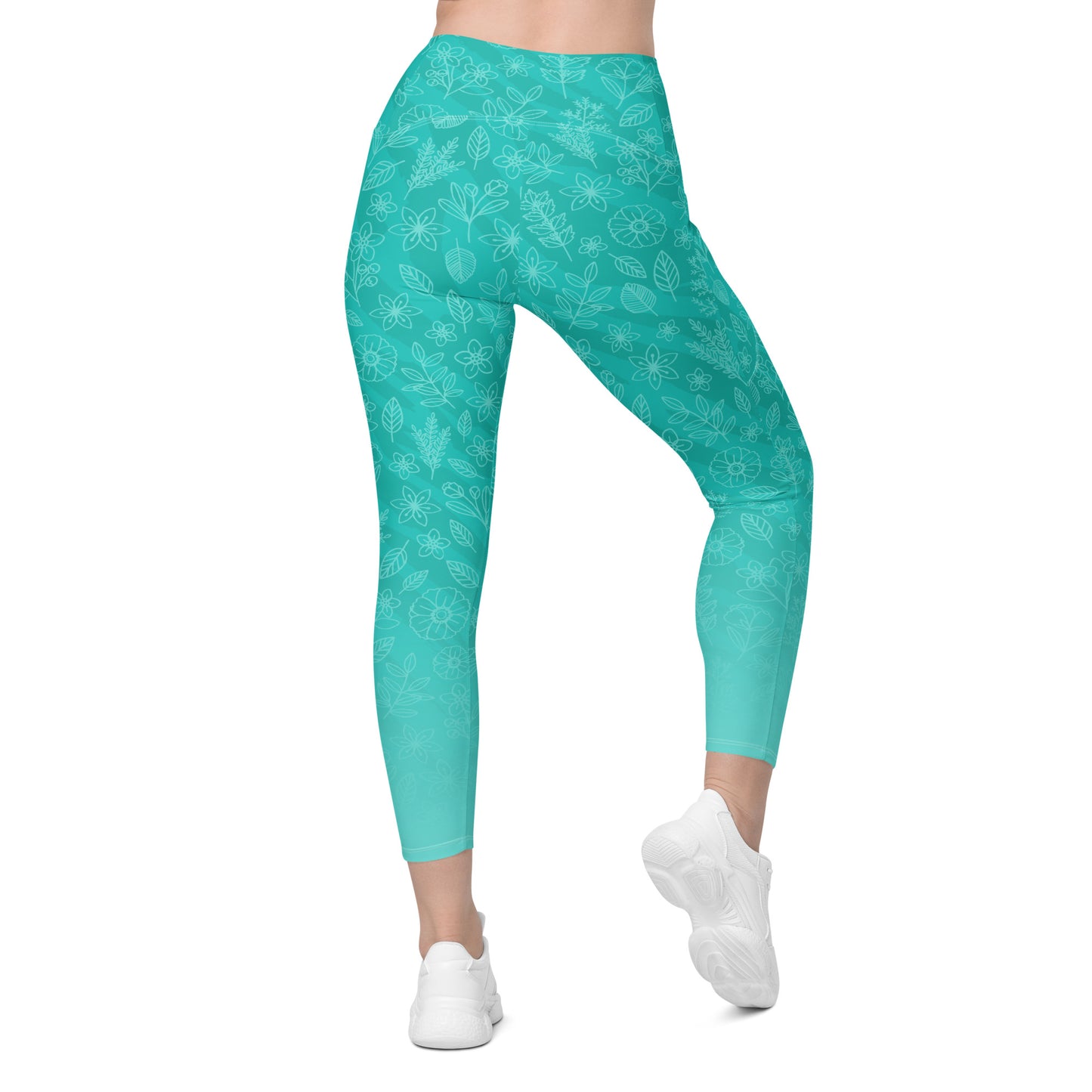 Turquoise Flora Leggings with Pockets