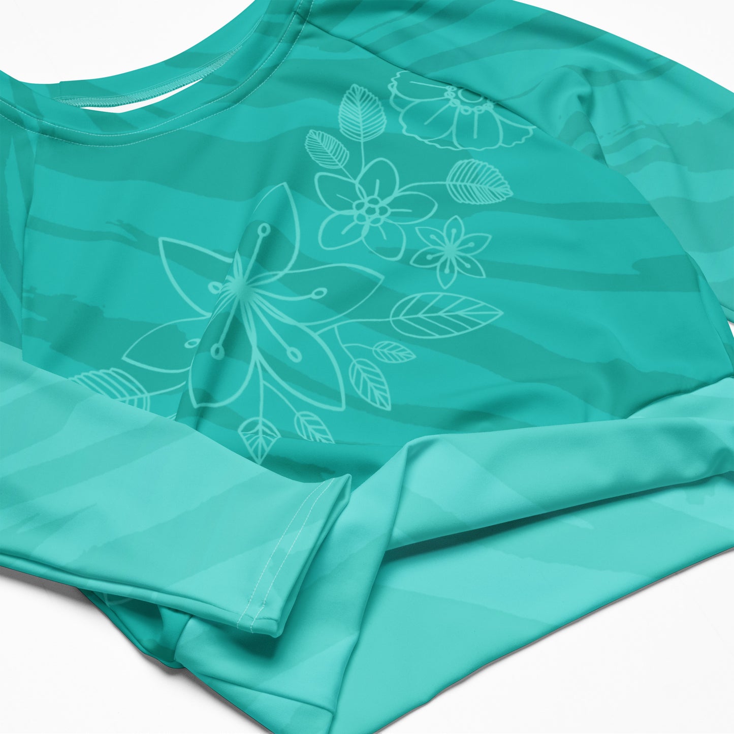 Turquoise Flora Long Sleeve Crop Top